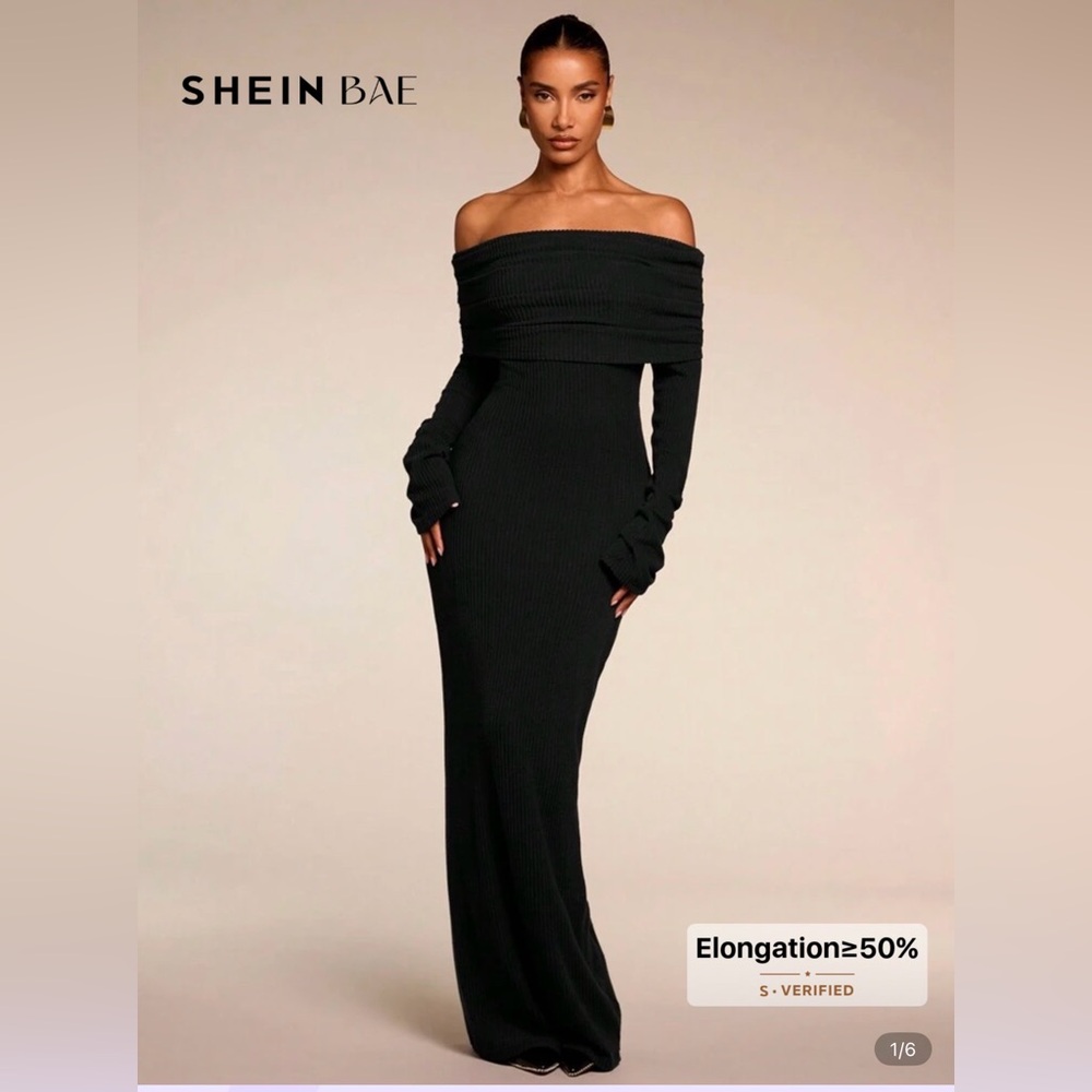 SHEIN Black Off-Shoulder Long Sleeve Dress